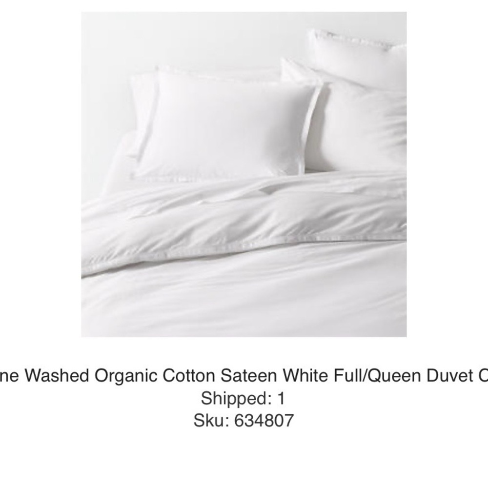 Crate&Barrel Organic Cotton Sateen White KING Duvet Cover